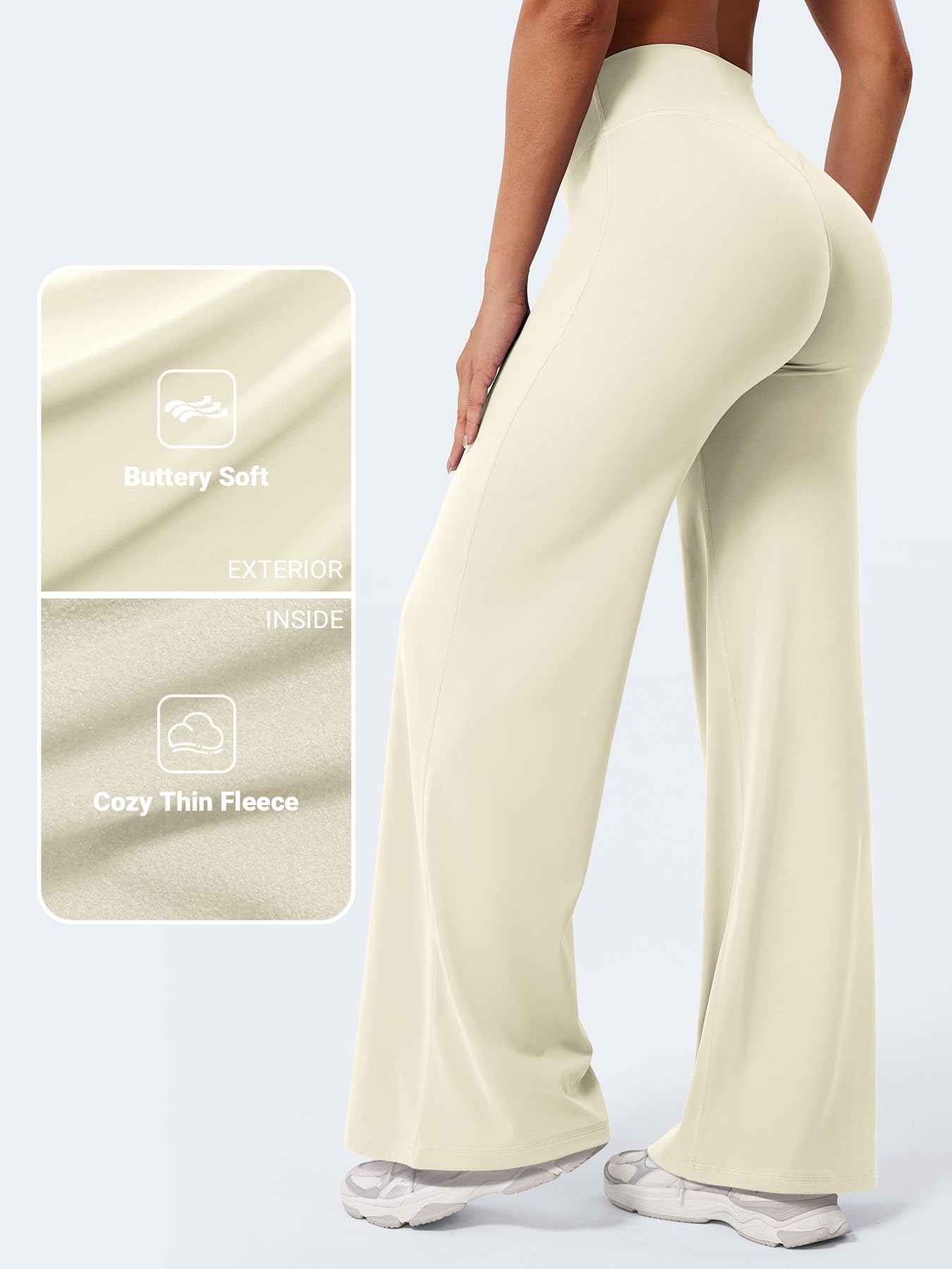 YEOREO Workout Straight Leggings 31.5" Thin Fleece Pants Apricot White S