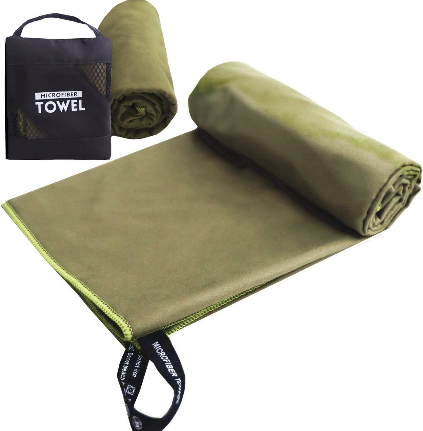 Microfiber Travel Towel - Quick Drying & Super Absorbent | Lightweight Compact Beach Towel 16x32 (Army Green)