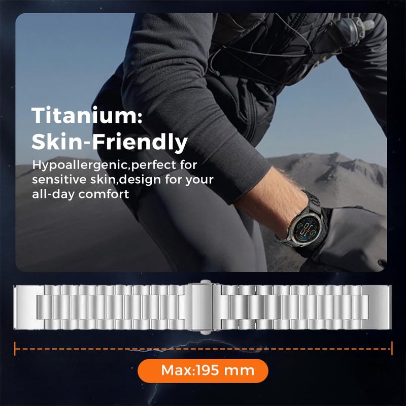 synsing 26mm Titanium Band for Tactix 8 51mm/Enduro 3 51 mm /7X Pro, 22mm Metal Strap for Venu 4 45mm/Fenix 8 47mm/Forerunner 965 955, 20mm Band für Instinct E 40mm/Fenix 8 43mm
