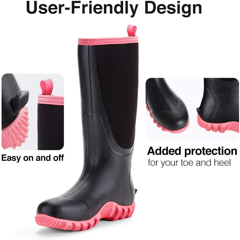 TIDEWE Waterproof Rubber Boots for Women - 6mm Neoprene Outdoor Hunting Footwear | Camo Pink & Green