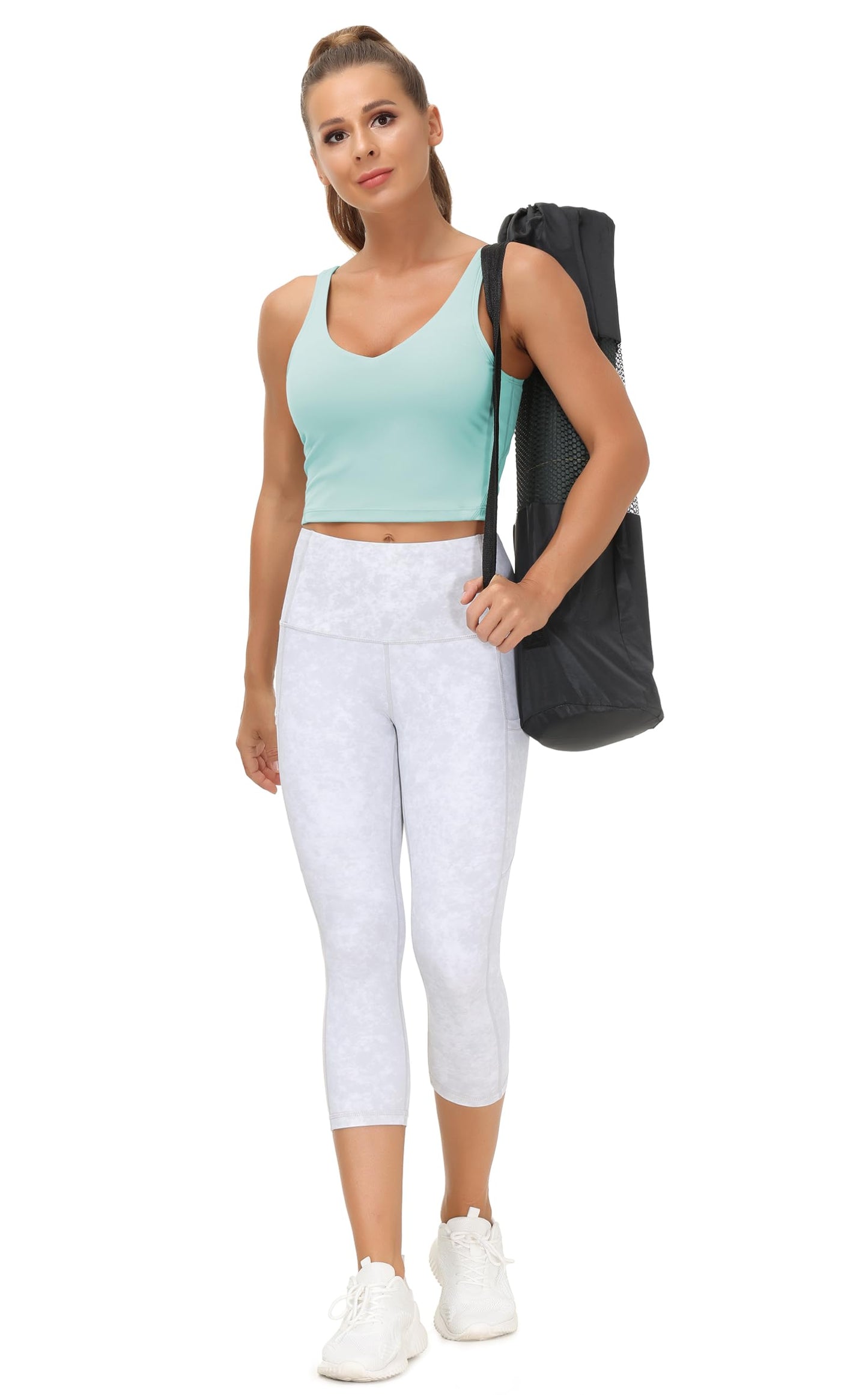Women’s Longline Sports Bra Wirefree Padded Medium Support Yoga Bras Gym Running Workout Tank Tops (Light Blue, X-Large)