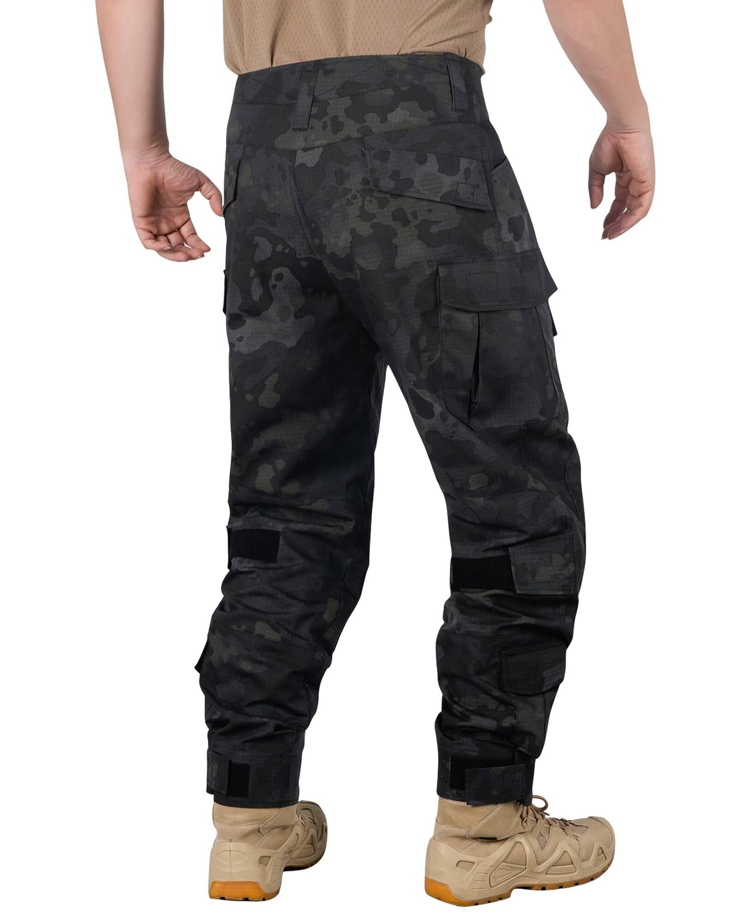 TRGPSG Men's Fleece Lined Tactical Pants Waterproof Hiking Pants Snow Ski Winter Outdoor Snowboard Warm Cargo Work Pants with Multi Pockets JRG3 Black Camo 34