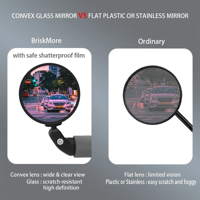 BriskMore Black Convex Rearview Mirrors, 2PCS Adjustable Handlebar Bicycle Mirrors for Road, Mountain, Scooter Bikes