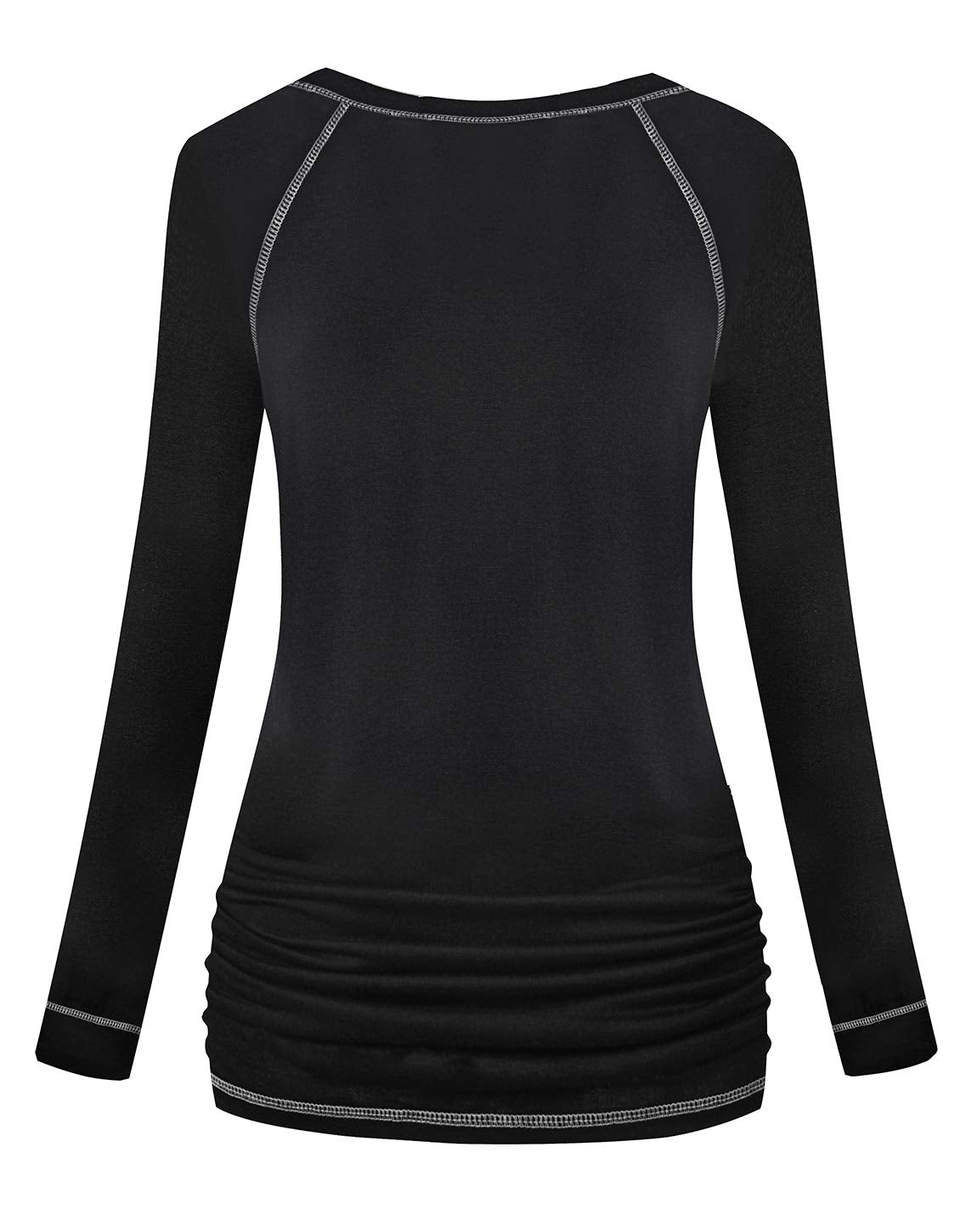 MOQIVGI Ruched Tops for Women Long Sleeve Raglan Workout Shirts Fashion 2024 Crew Neck Moisture Wicking Soft Comfort Fall Winter Exercise Fitness Apparel Black X-Lagre