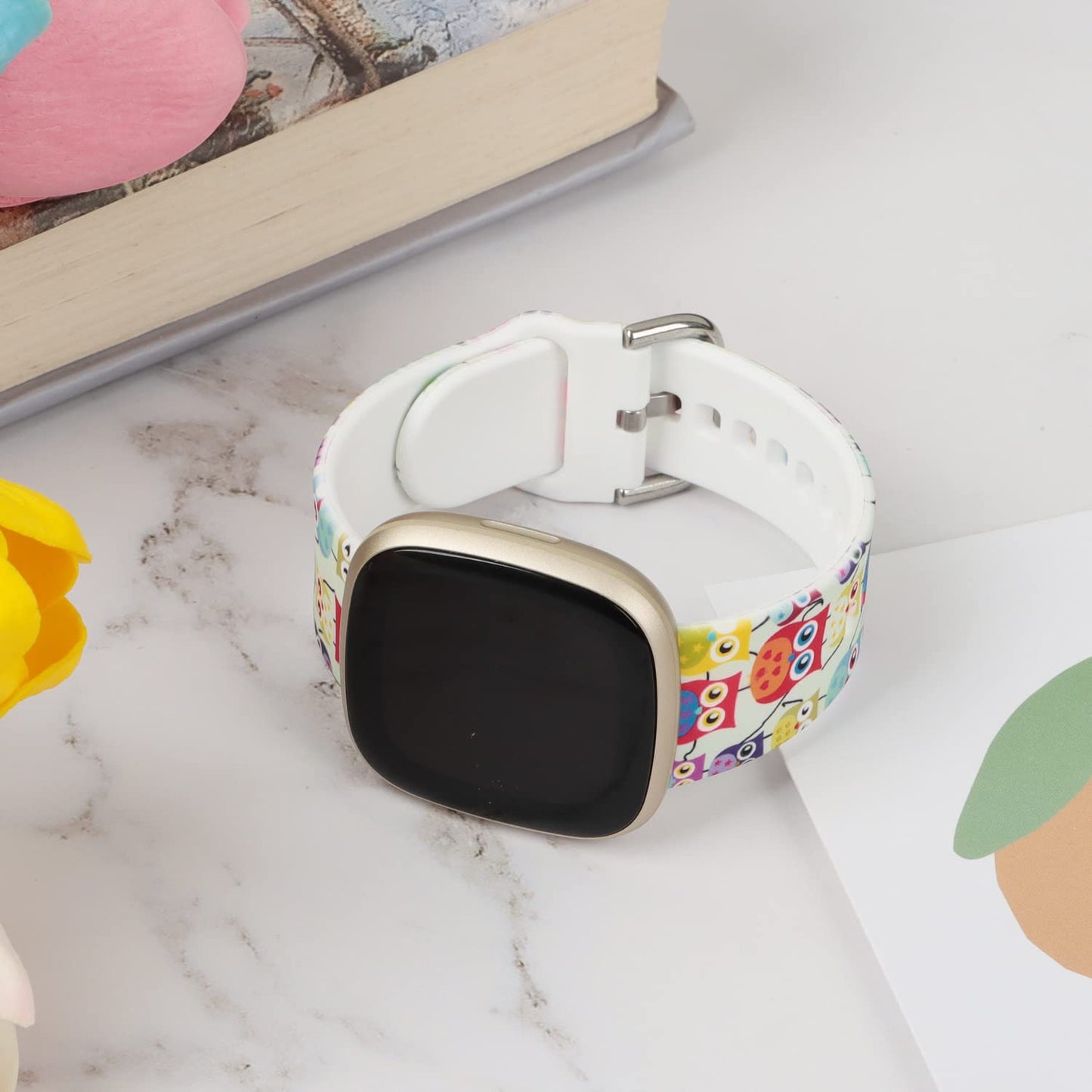 Ecute Silicone Waterproof Replacement Women Men Bands Strap for Fitbit Versa 3/4/Sense 2 1 Smartwatch - Cute Owl