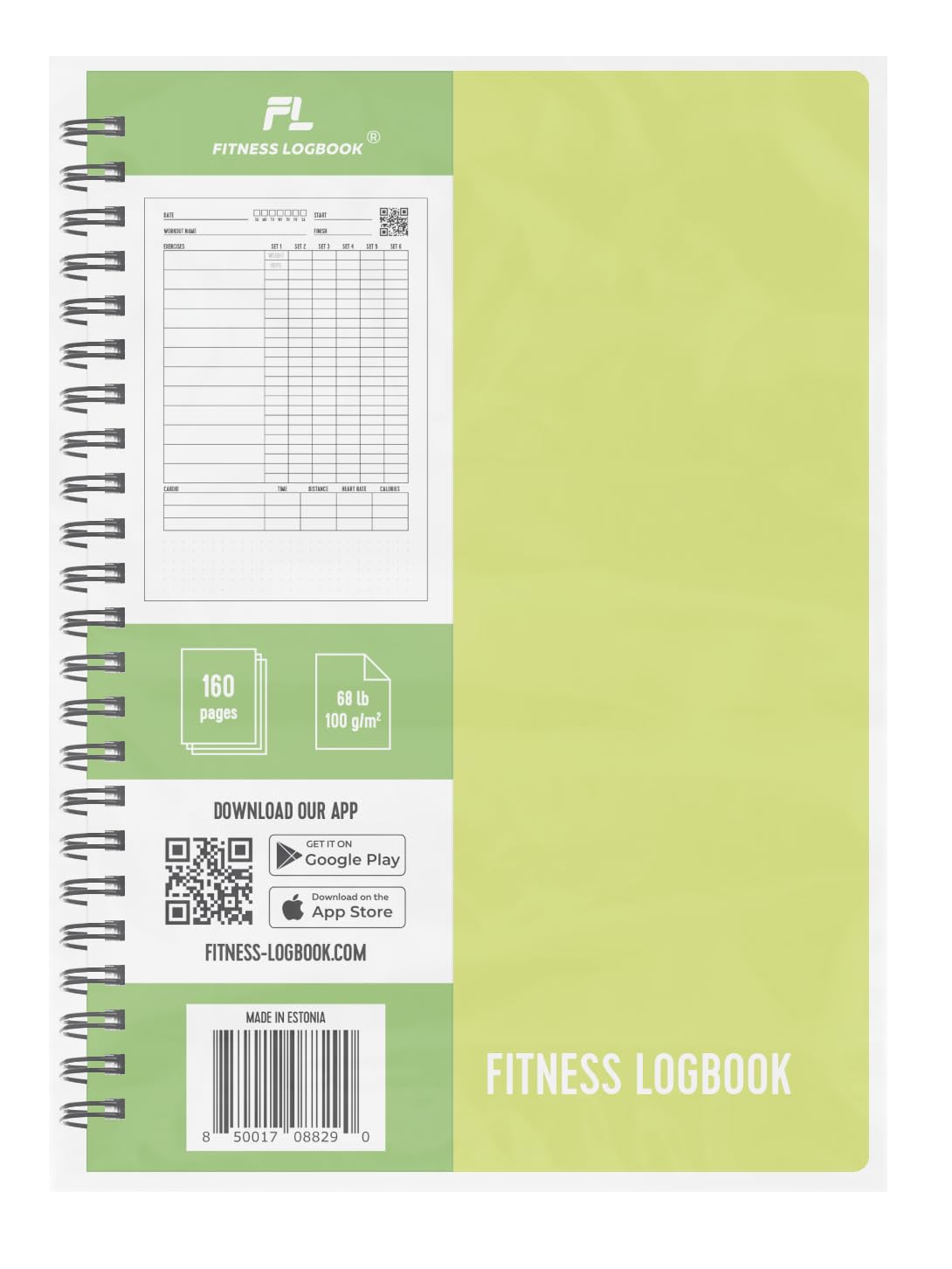 Fitness Logbook (Lime) - A5 Undated Workout Journal For Men & Women - Plastic Cover & Thick Paper - Planner Log Book To Track Weight Loss, Muscle Gain, Gym Exercise, Bodybuilding Progress