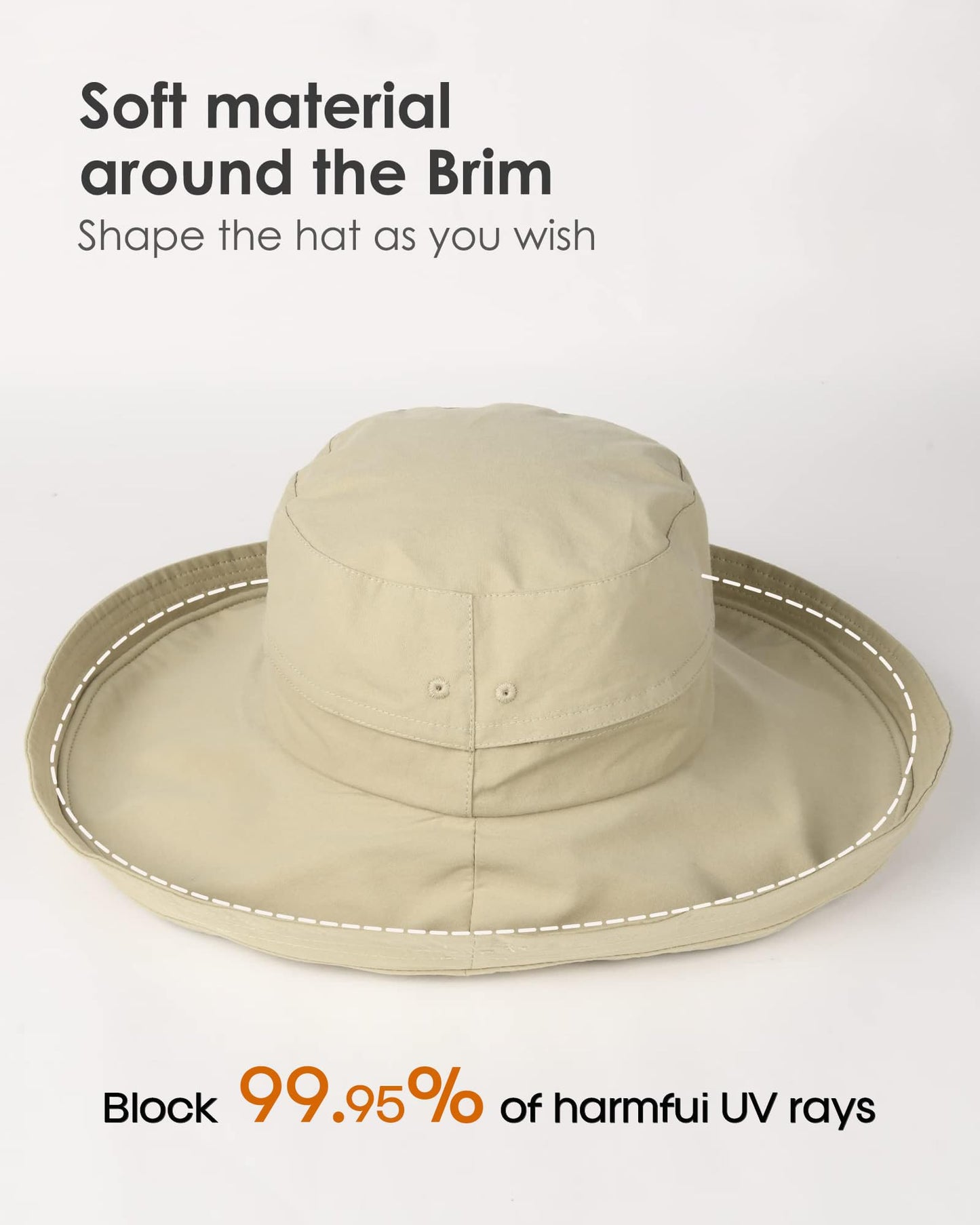 Hatiis Womens Sun Hat with Ponytail Hole Cotton Shapeable Wide Brim