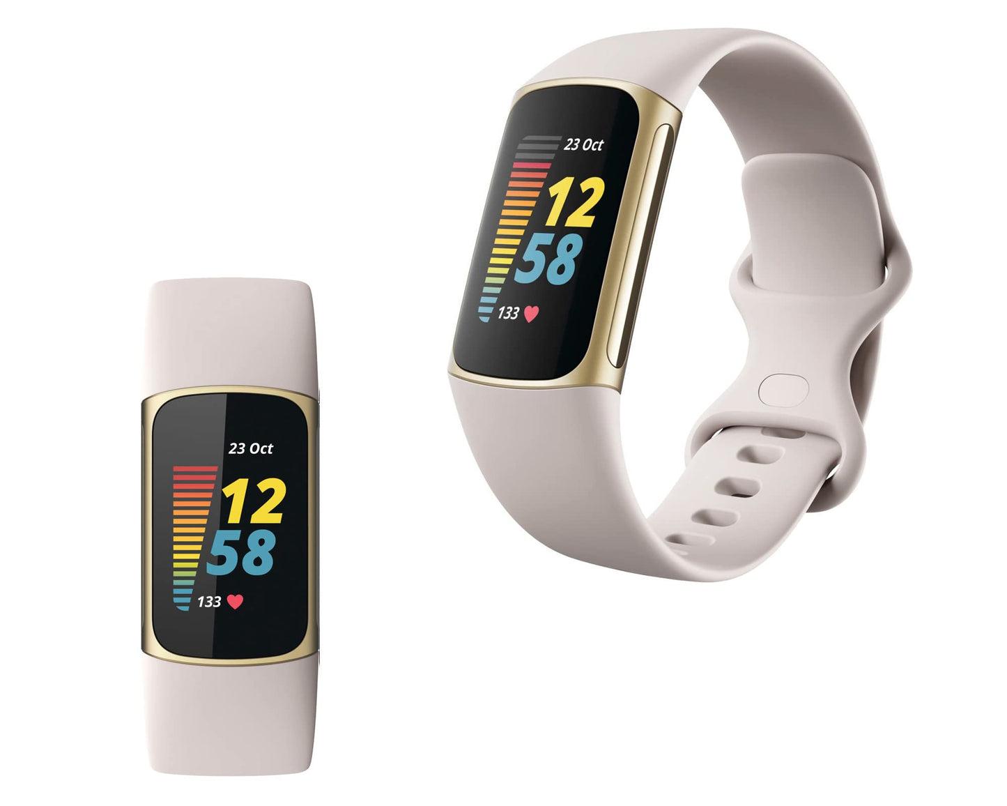 Fitbit Charge 5 Advanced Fitness & Health Tracker with Built-in GPS, Stress Management Tools, Sleep Tracking, 24/7 Heart Rate and More, One Size S & L Band, Lunar White/Soft Gold (Renewed)
