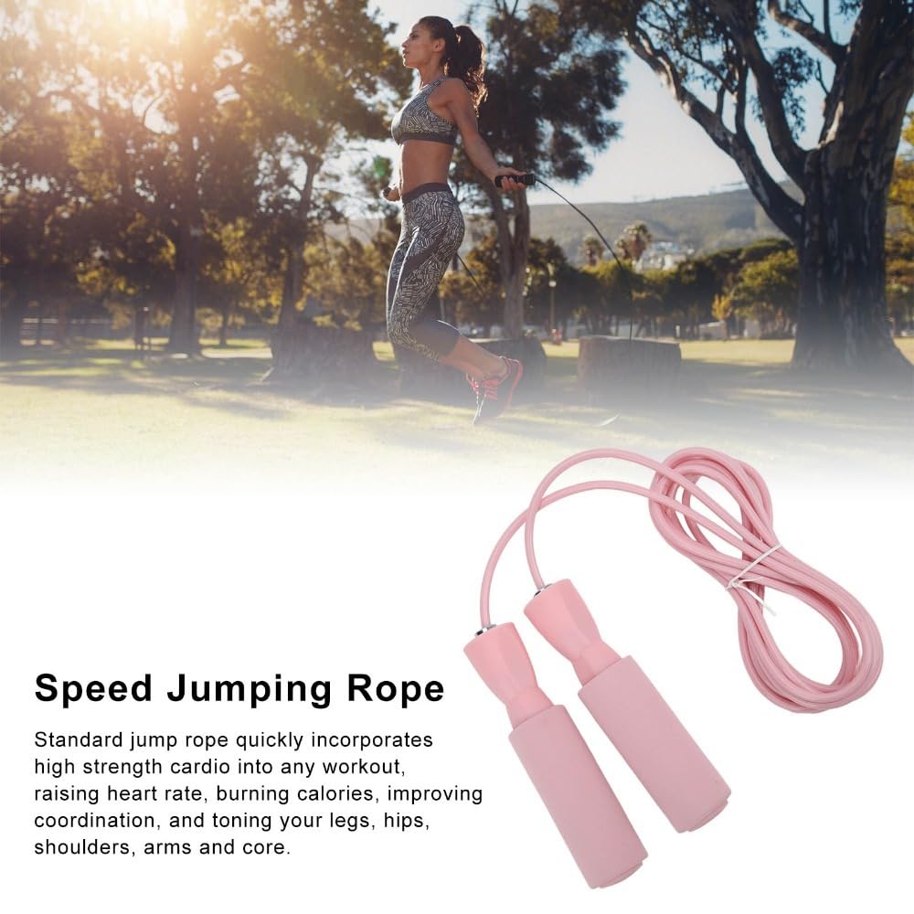 MOPFOL Steel Wire Jump Rope with Double Bearings – Adjustable Length Skipping Rope for Cardio Workout, Memory Foam Handle for Adults and Teens(Pink)