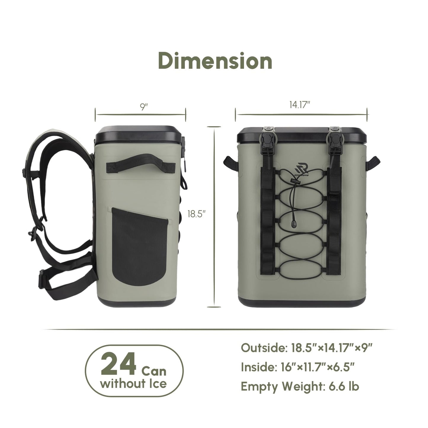RIVONOVA Premium Zipperless Magnetic Kayak Cooler Backpack Green