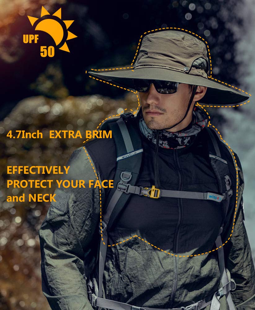 Mens Sun Hat with UV Protection Wide Brim Sun Hats for Men Waterproof Sun Hats for Fishing Hiking Camping Black