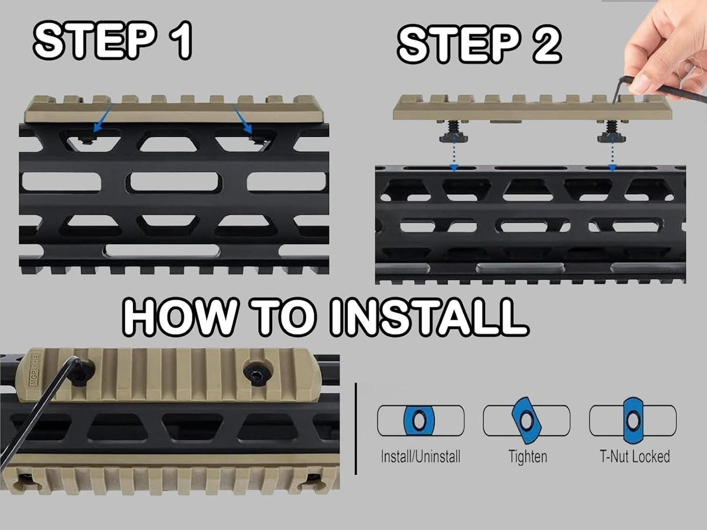 5 Slots Rail Section for M Lok Five Slots Picatinny Rail Set of 2 Pieces