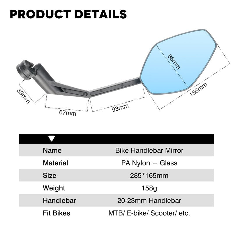 JJZOUEN Handlebar Bike Mirror, Bicycle Rear View Mirrors, Scratch Resistant Convex HD Glass, Carbon Fiber Housing, Safe Bike Rearview Mirror for MTB, E-bike, Road Bike Accessories, Fit 20-23mm