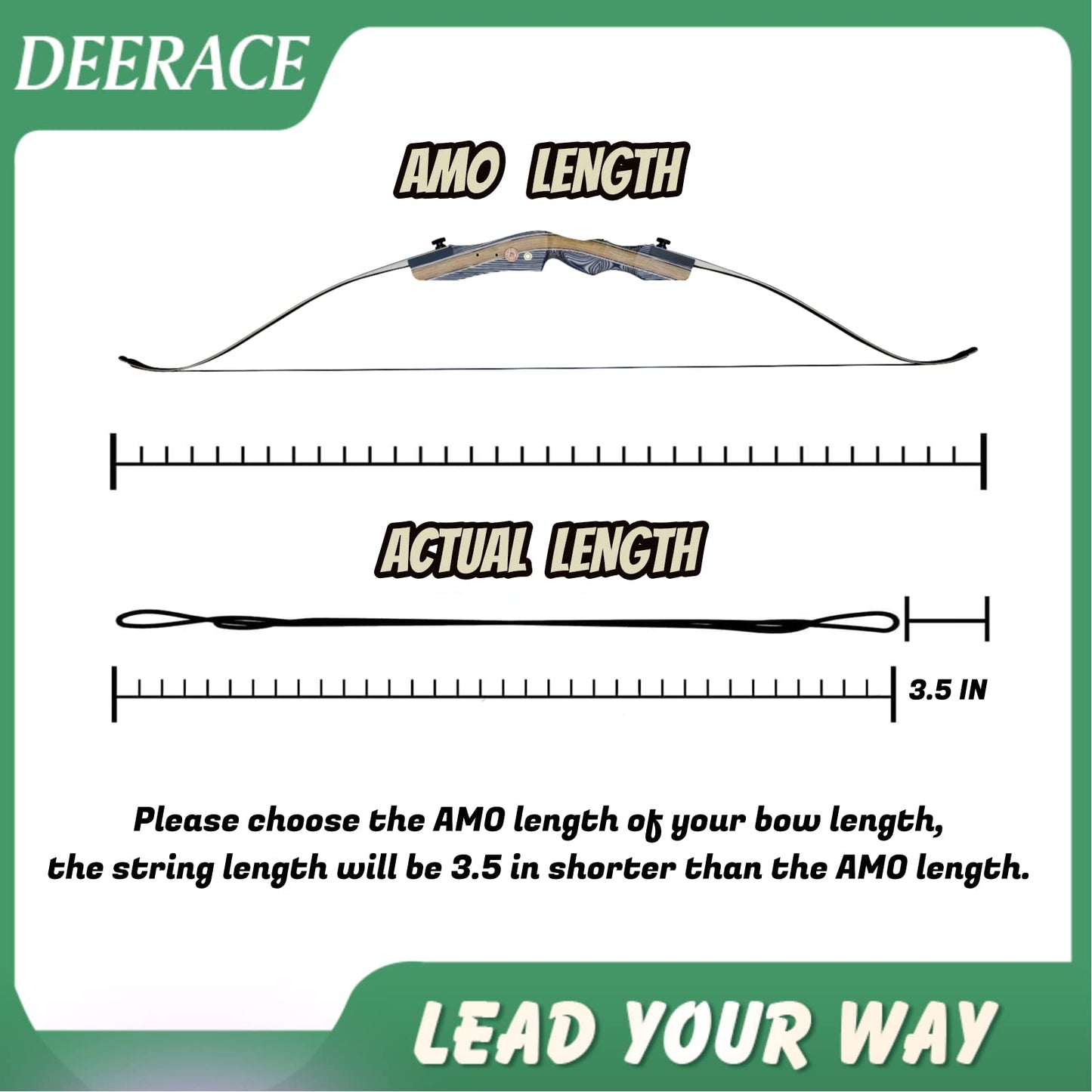 DEERACE Traditional Recurve Bow String, AMO 48"-70" 12,14,16 Strands Dacron Bow String Replacement for Recurve/Long/Horse Bow (AMO 66” (Actual Length 62”), 14 Strands (Recommended for up to 50 lbs))