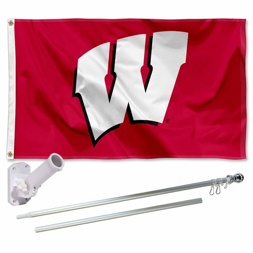 College Flags & Banners Co. University of Wisconsin Large Flag and Pole Bracket Mount Bundle