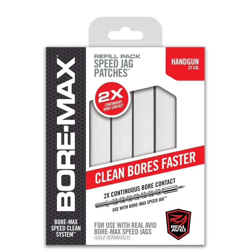 Real Avid Bore-Max Speed Patches Refill Pack, Gun Cleaning Supplies, Pistol/Rifle Cleaning Patches, 250-Count (Handgun .22cal (4")),White