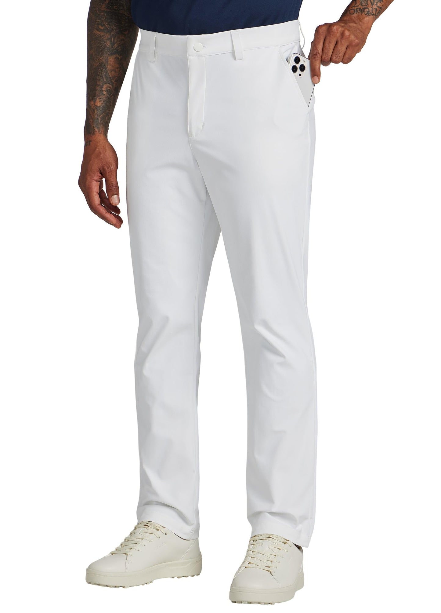 Willit Mens Golf Pants Stretch Comfy Work Dress Pants 28''/30''/32''/34'' Lightweight Casual Pants Slacks with Pockets White 30W x 30L