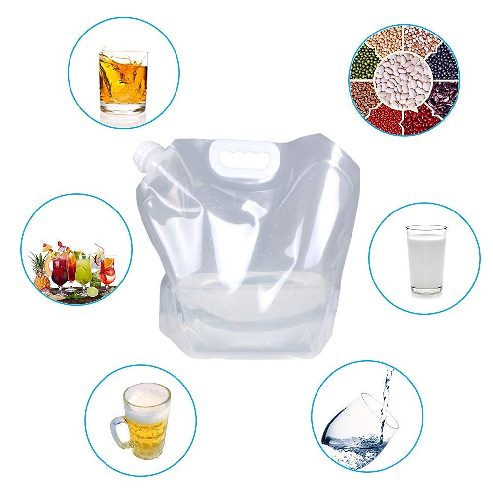 Soddeph 1.3 Gallon Collapsible Water Container Bag, BPA Free Food Grade Clear Plastic Storage Jug for Sport Camping Riding Mountaineer,Freezable,Food Grade (1.3 Gal, 4-pack)