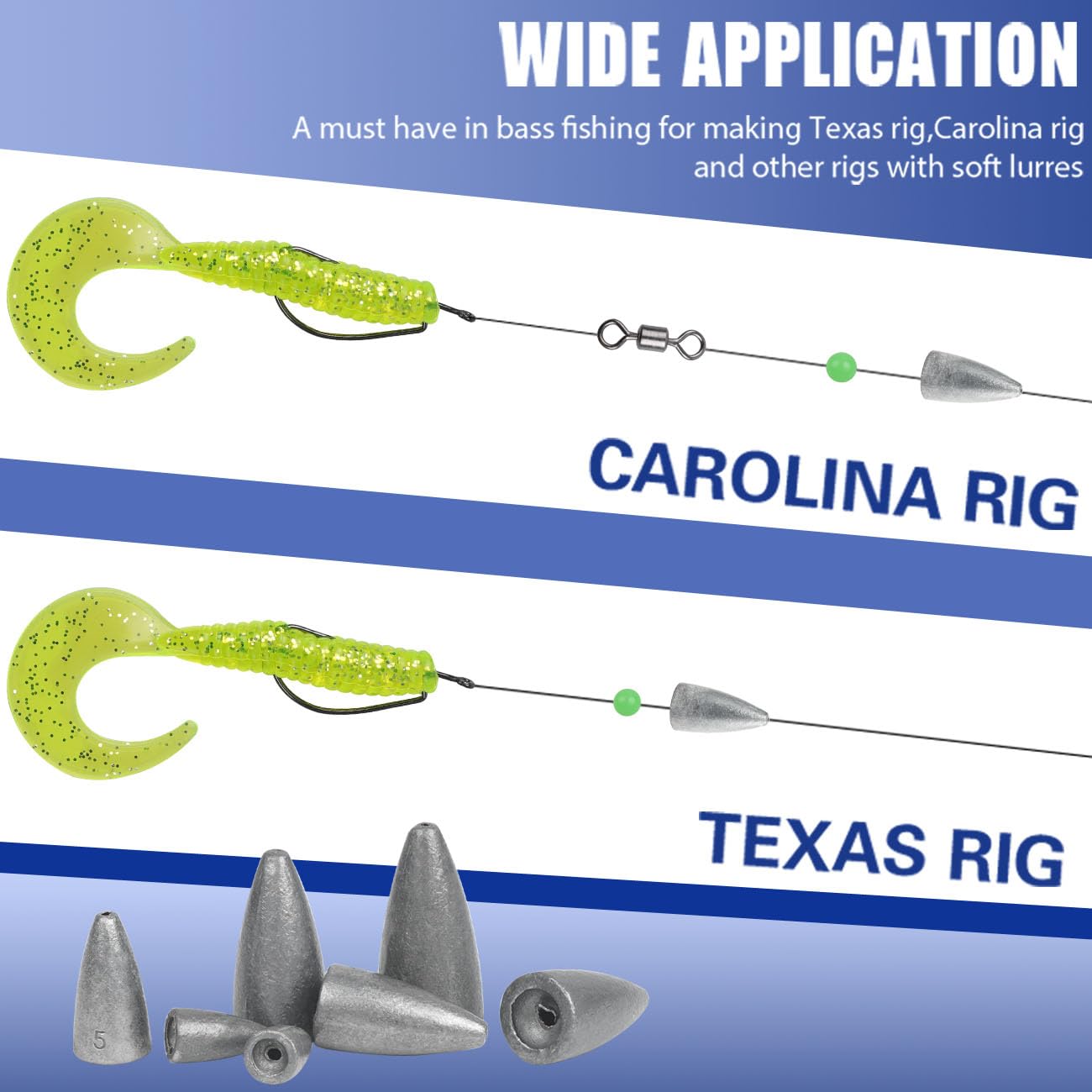 Fishing Weights Bullet Sinkers Shot Casting Bullet Worm Weights for Bass Fishing Carolina Rig Texas Rig Freshwater Saltwater, 30pcs 1/8oz