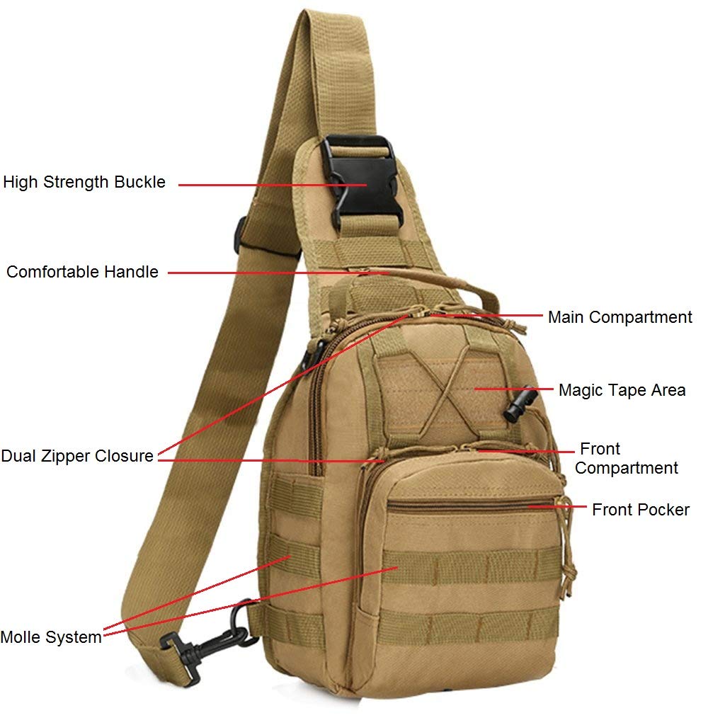 FAMI Outdoor Tactical Bag Backpack, Military Sport Bag Pack Sling Shoulder Backpack Tactical Satchel for Every Day Carry-Tan