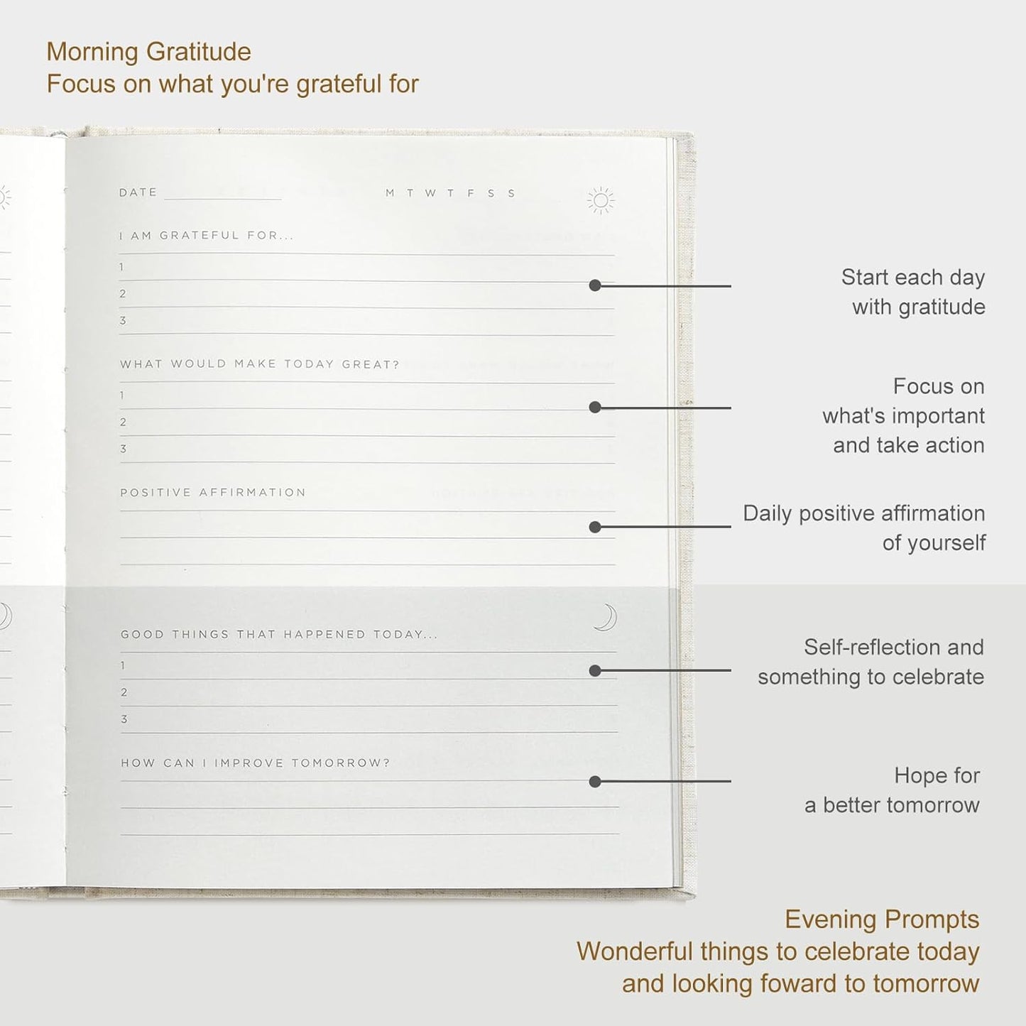 Gratitude Journal for Women - 5 Minute Daily Mindfulness Practice with Prompts & Quotes | Undated Bold Black Notebook