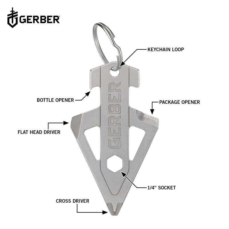 Gerber Gear Broadhead Keychain 5-in-1 Multitool, Clips to Pocket or Keychain with Bottle Opener, Flat Head Driver, Package Opener, Cross Driver and 1/4" Socket, EDC Gear for Everyday Carry