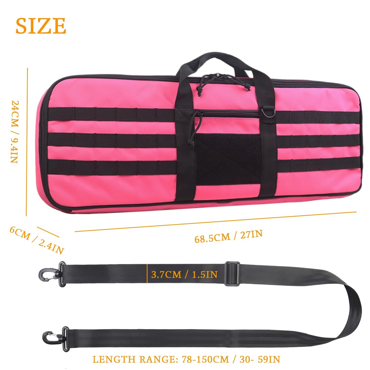 XTACER Tactical Bow Case MOLLE Recurve Takedown Bow Case Fully Padded Case (Hot Pink)