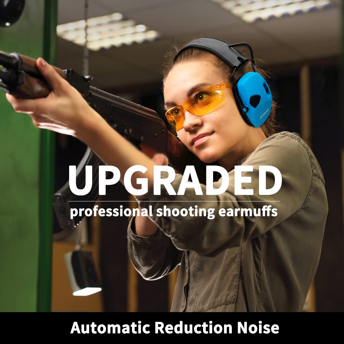 ZOHAN EM054 Electronic Shooting Ear Protection with 4X Sound Amplification, Slim Active Noise Reduction Earmuffs for Gun Range