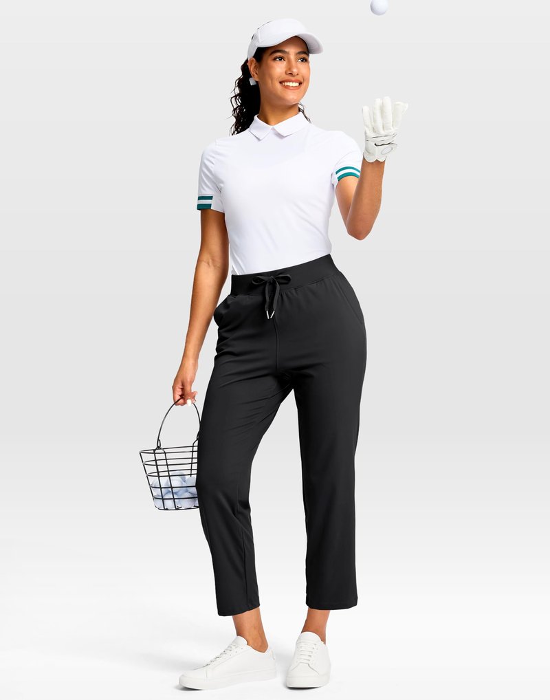 G Gradual Petite Pants for Women 24"/26" Ankle Pants 2 Pockets Stretchy 7/8 Sweatpants for Golf Travel Athletic Casual, Black, M, 24 Inseam