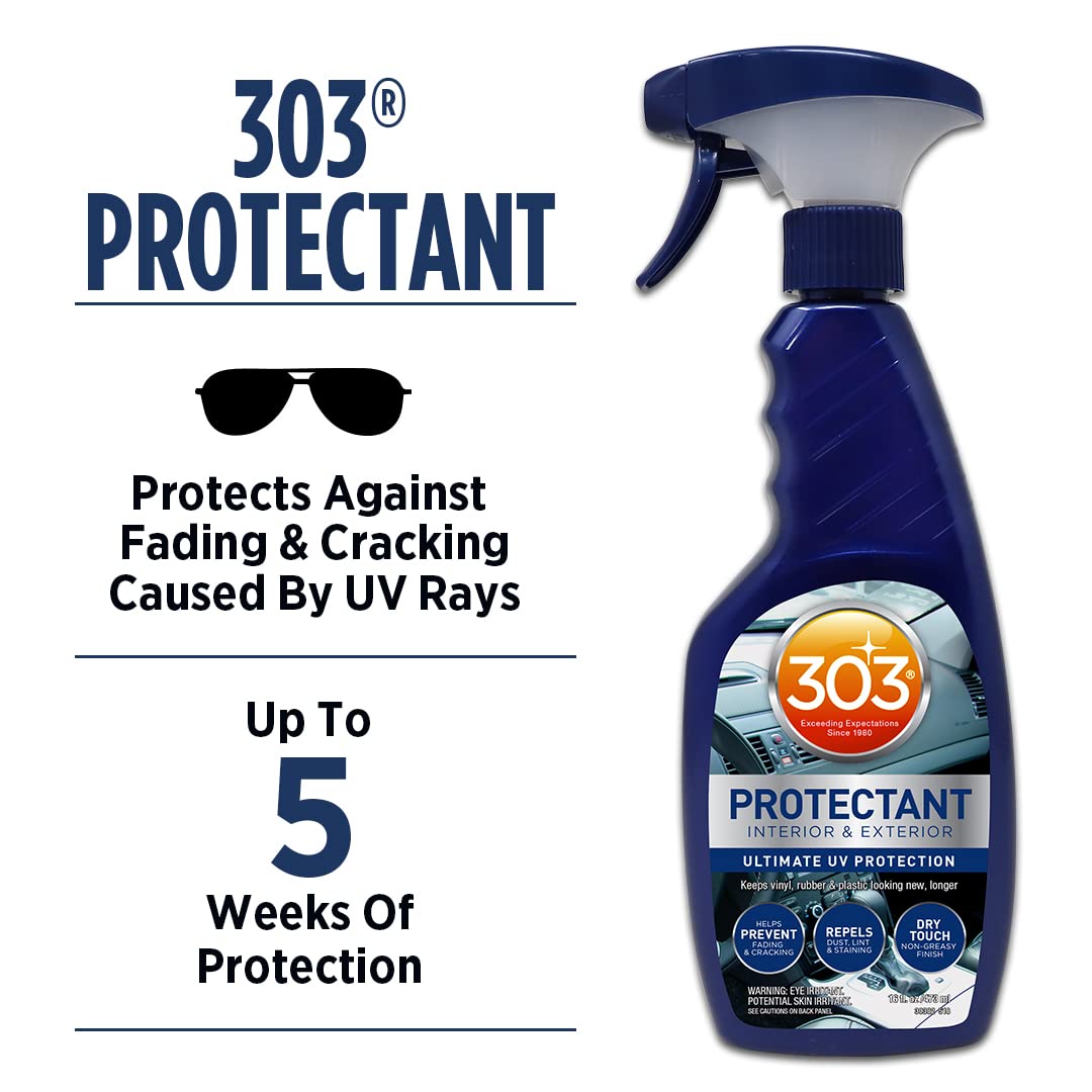 303 Products Automotive Protectant Spray, UV Protection for Car Interior & Exterior – Protects Vinyl, Plastic & Rubber, Repels Dust & Dirt, Matte Finish, 16 oz