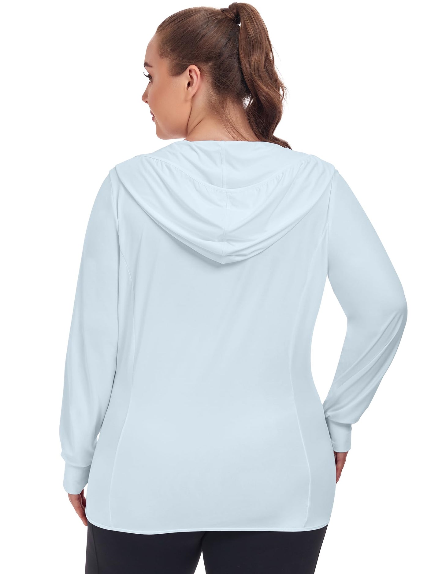 COOTRY Women's Plus Size UPF 50+ Sun Protection Jacket Lightweight Long Sleeve Zip Up Hoodie Cooling Sun Shirt Hiking Workout Light Blue 3XL