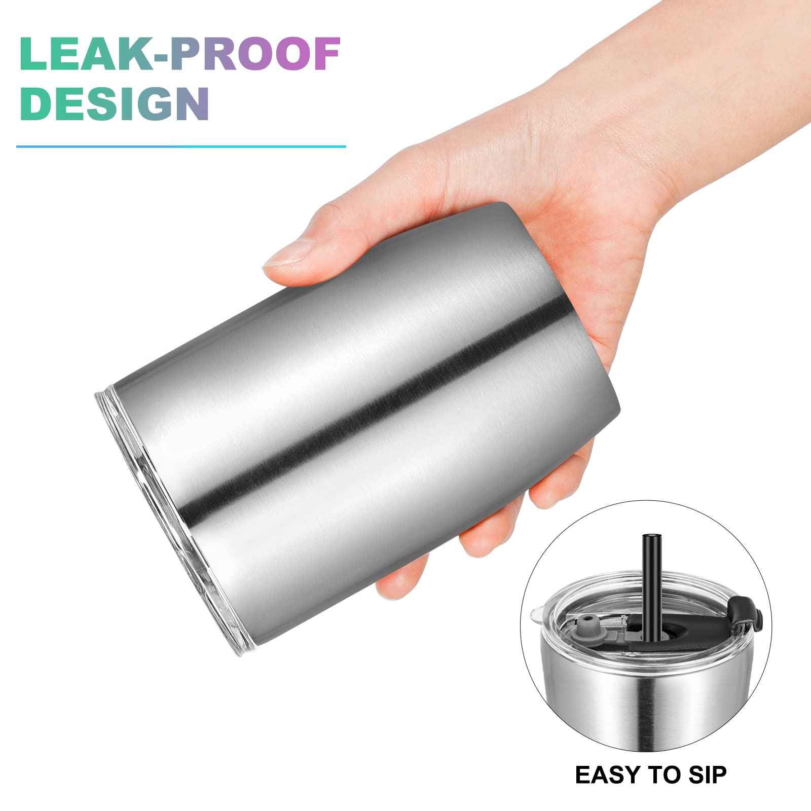 VEGOND Stainless Steel 12 oz Tumblers bulk Vacuum Insulated Double Wall Travel Tumbler with Lid and Straw Reusable Tumbler,Stainless 12 pack