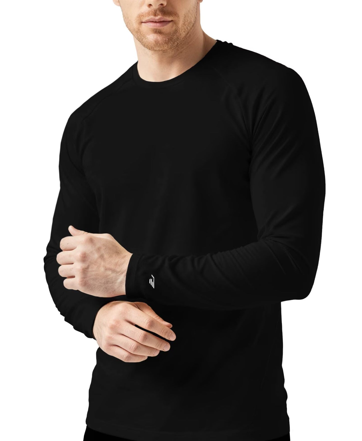 RGJU Long Sleeve Athletic Shirt Men Slim Fit Outdoor Running Thermal Crewneck Tops Base Layer T-Shirt Moisture Wicking(Black,M)