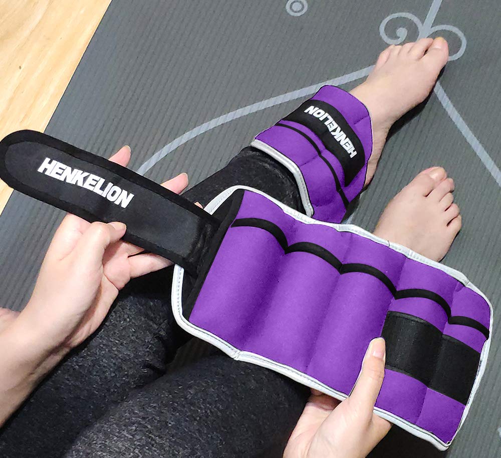 Henkelion 1 Pair 6 Lbs Adjustable Ankle Weights For Women Men Kids, Strength Training Wrist And Ankle Weights Set For Gym, Fitness Workout, Running, Lifting Exercise Leg Weights - each 3 Lbs Purple