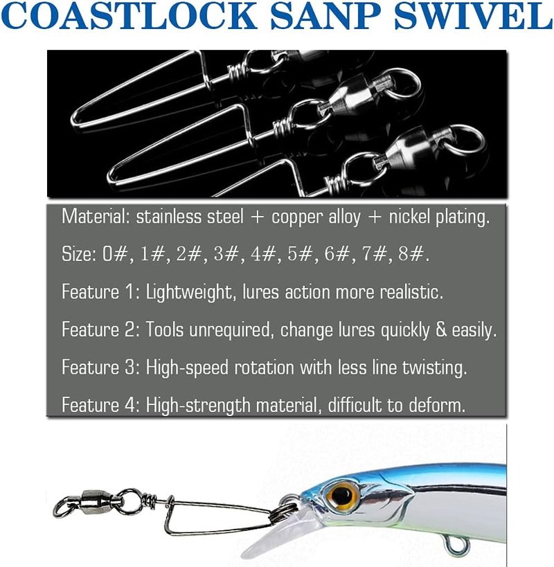 Saltwater Fishing Snap Swivel - High Strength Stainless Steel Connector | Corrosion Resistant, Black Nickel Finish