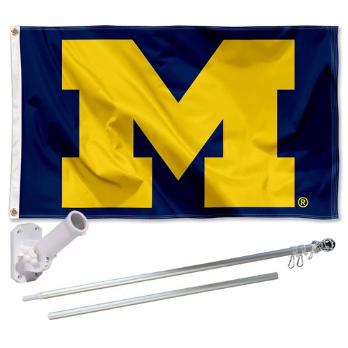 College Flags & Banners Co. University of Michigan Block M Flag and Pole Bracket Mount Bundle