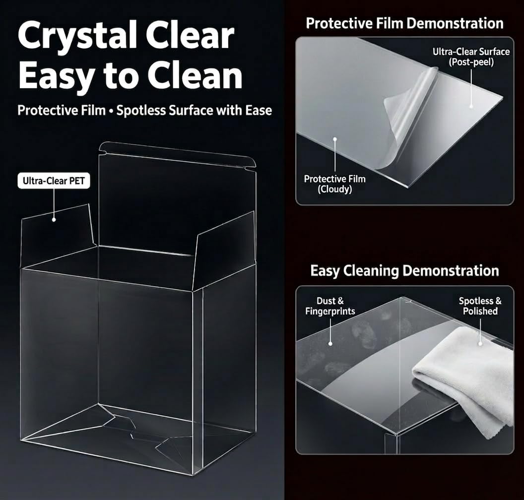 DEDC 4 Pack Clear Booster Box Case PET Plastic Protector Cases Storage Box with Lid for Booster Box Display Case for Collectors, 0.70mm Thick, (5.71x3.39x4.88 inch)