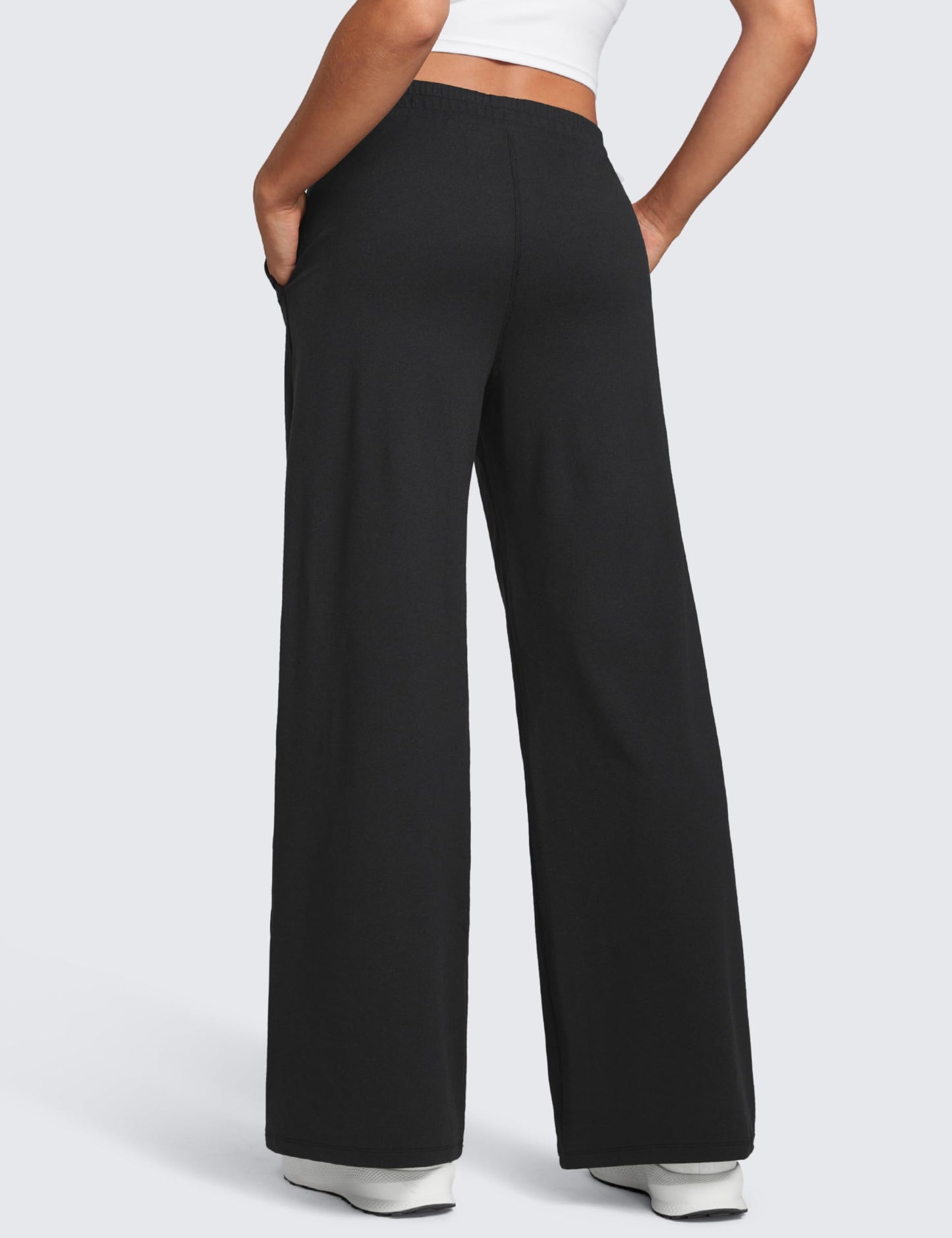 CRZ YOGA Cloud Jersey Wide Leg Sweatpants Women 30" High Waisted Casual Lounge Pajama Travel Pants with Pockets Black Medium