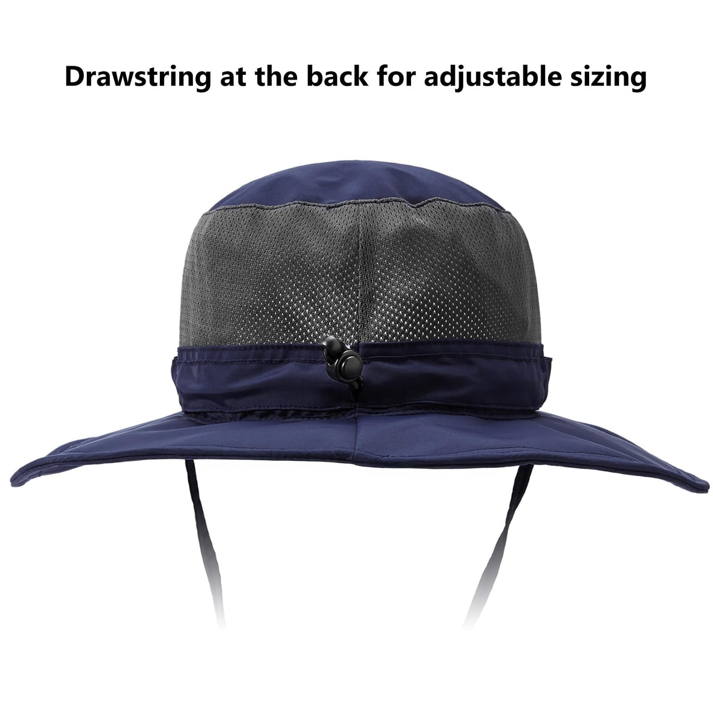BASSDASH UPF 50+ Fishing Sun Hat Water Resistant Unisex Wide Brim Bucket Boonie Hat for Hiking Camping Safari FH15 Dark Blue