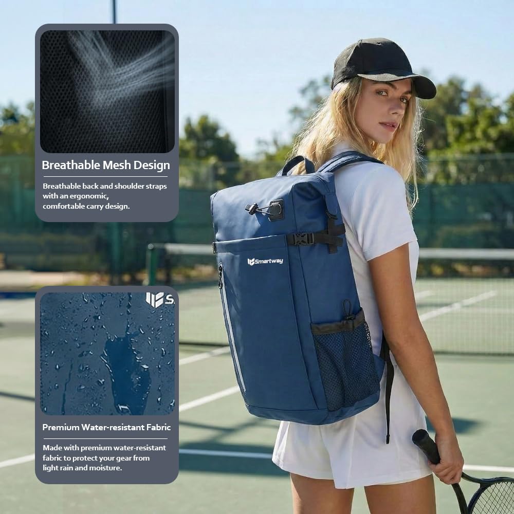 Smartway Waterproof Pickleball Bag With Shoe Compartment - Large Capacity Tennis Racket Backpack For Men Women