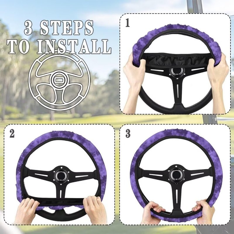 FUIALDOLG Purple Golf Cart Steering Wheel Cover Steering Wheel Protector Anti Slip Stretchable Universal Car Accessory Comfortable Grip for Men/Women
