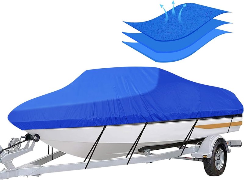 Trailerable Boat Cover - Heavy Duty Waterproof Tarp for V-Hull & Fishing Boats | Fits 14'-16' Long, 68" Wide