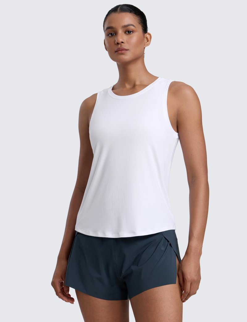 CRZ YOGA Cloudweight Open Back Workout Tops for Women Lightweight High Neck Athletic Gym Tank Soft Running Sleeveless Shirts White Medium