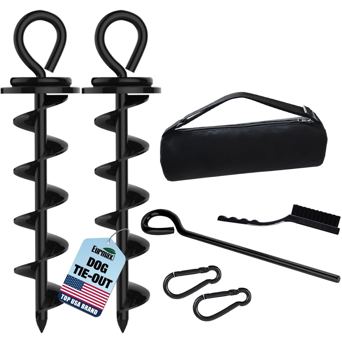 Eurmax USA 2-Pack Heavy Duty Dog Tie Out Stake, No-Tangle In Ground Anchor Runner for Large Dogs up to 210 Lbs - Perfect for Yard, Beach and Camping (Medium,Black)