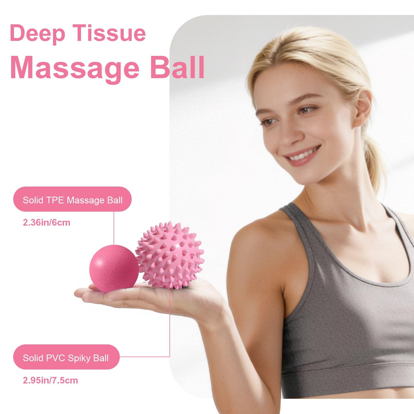 4Pcs Yoga Ball Set includes Large and 9in Pilates Balls, Massage & Spiky Ball for Fitness ,Anti-Burst Exercise Ball with Pumb for Pregnancy,Physical Therapy,Office Chair, Home Workout,3Sizes,Pink