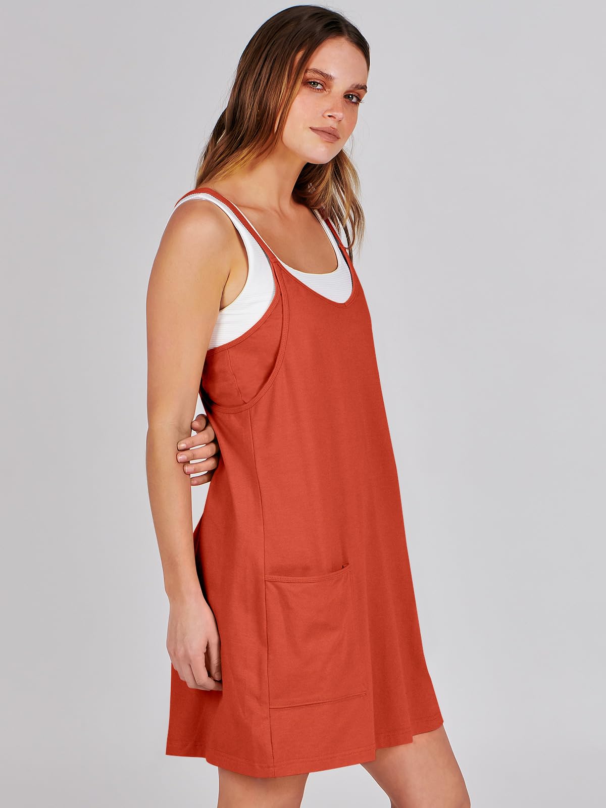 ANRABESS Women Athletic Dress Summer Tennis Workout Active Sports Mini Romper Dress Built in Shorts Travel Vacation Clothes Red X-Large