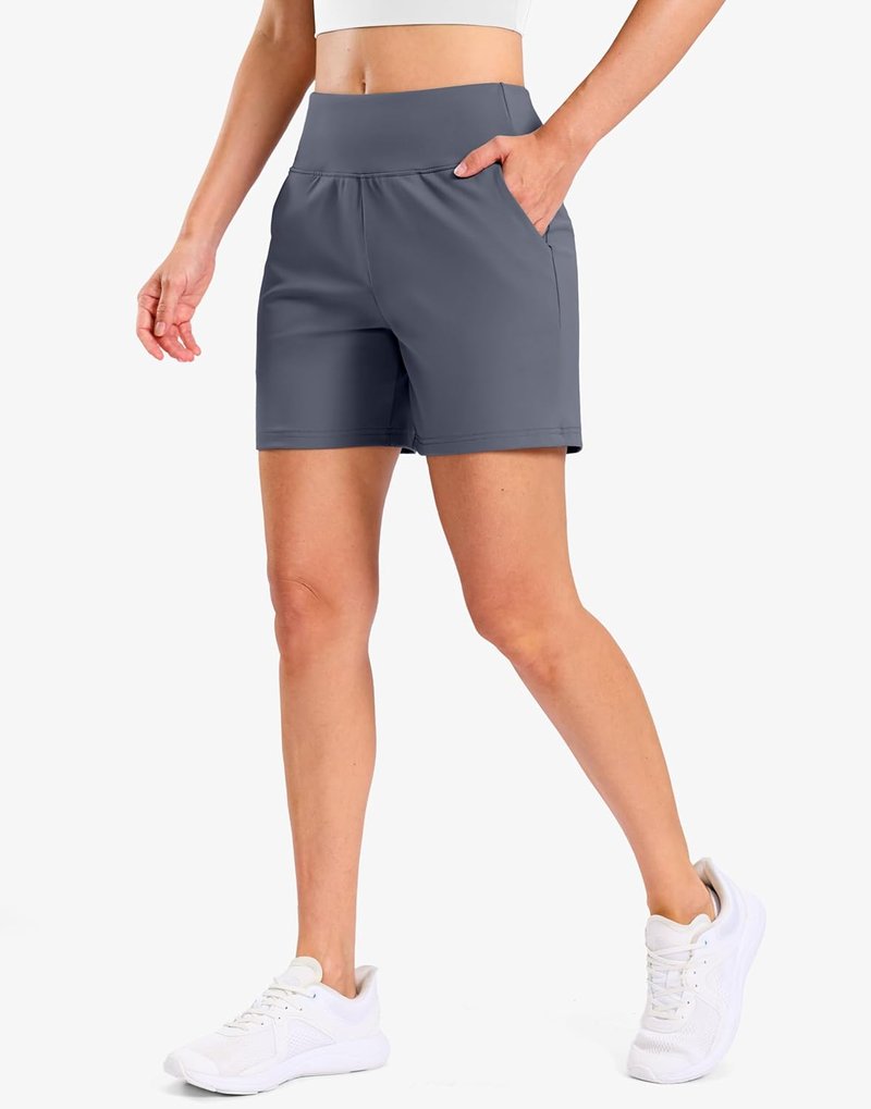 Women's Bermuda Long Shorts - High Waisted 9" Athletic Shorts with Pockets for Walking & Workouts