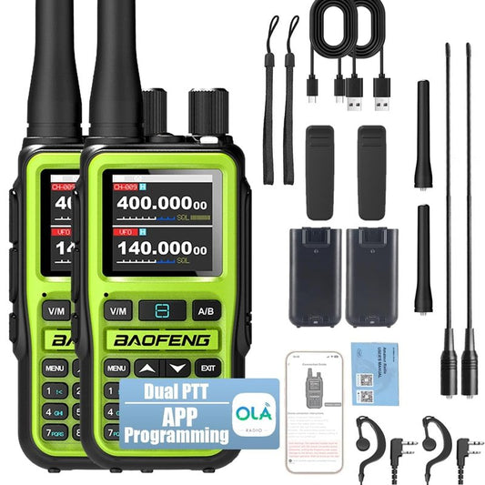 BAOFENG UV-5R Mini Ham Radio Long Range Handheld Two Way Radio, Bluetooth APP Programming Walkie Talkies 2 Pack, 999CH One-Key Copy Frequency, NOAA Weather, USB-C Charging, Dual-Band, Green