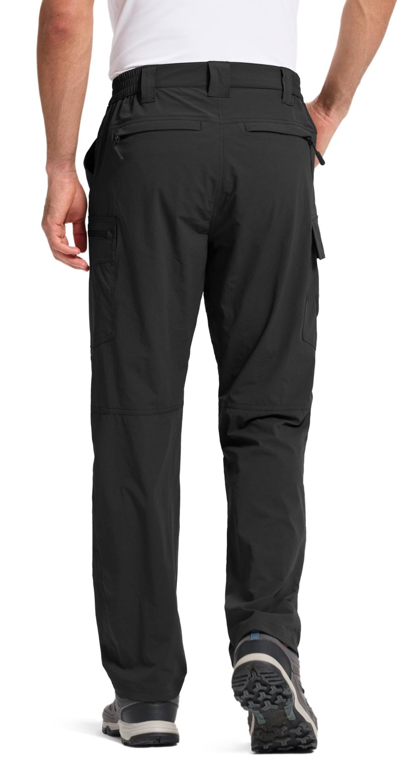 Men's Lightweight Hiking Pants Water Resistant Quick Dry Breathable Stretch Outdoor Travel Camping Fishing Cargo Work Pants with 6 Pockets Black 32Wx30L