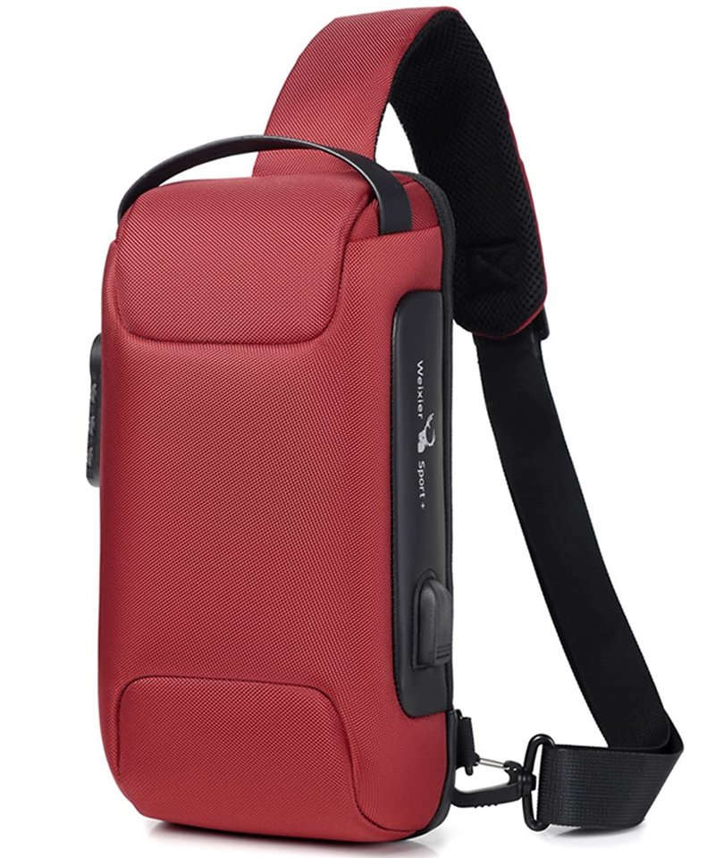 HOXSURY Sling Backpack USB Anti-Theft Waterproof Chest Daypack Casual Shoulder Bag (Red)